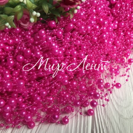 Намистини на волосіні, 3-8 мм, малинові, упаковка 40 ниток