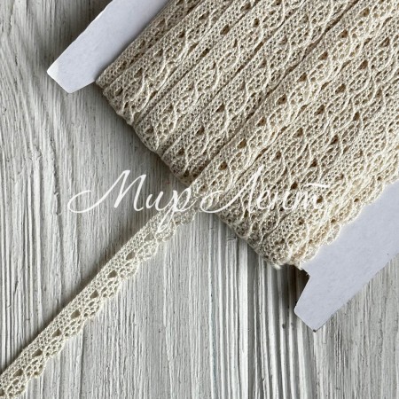 Кружево вязаное Эбигейл (D03501), 1 см, молочное, рулон 45 м