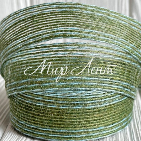 Лента мешковина леска (с белой ниткой), 2,5 см, оливковая, рулон 9 м