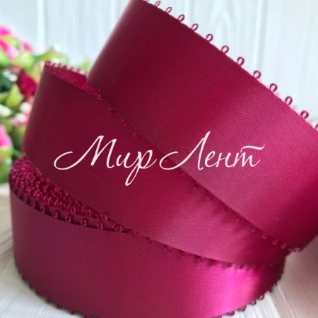 Атлас двухсторонний с петельками 2,5 см, вишневый, рулон 20 ярдов