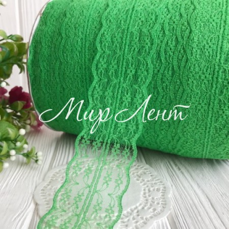 Кружево цветочек, 4,5 см, зеленое, (не стрейчевое), бобина 270 м