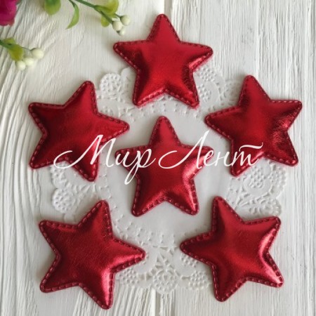 Аппликация/патч, звездочка (экокожа), 5 см, красный, упаковка 25 шт.