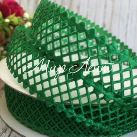 Кружевная лента сеточка, 2 см, зеленый, рулон 20 м