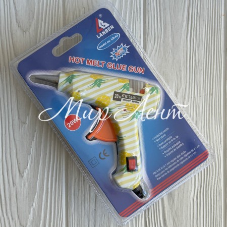 Клеевой термопистолет с выключателем с рисунком (Lanben), 20 W, под стержни 7 мм, белый с ананасами, шт.