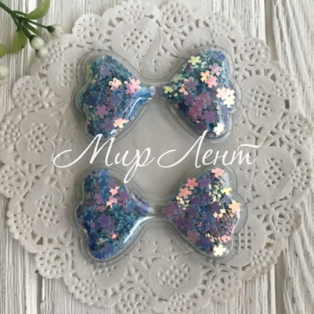 Силиконовый бантик з наполнителем, 6,3х3,6 см, бирюзовые цветы, упаковка 20 шт.