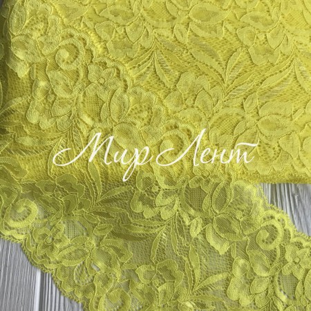 Кружево стрейчевое "Лиана", 15 см, желтый, рулон 9 м