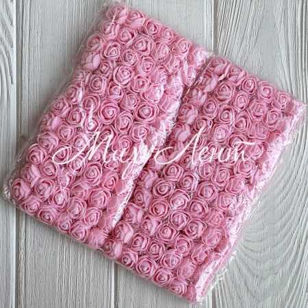 Роза з фоамірана (фатин), 2 см, рожева, упаковка 12 пучків (144 шт.)