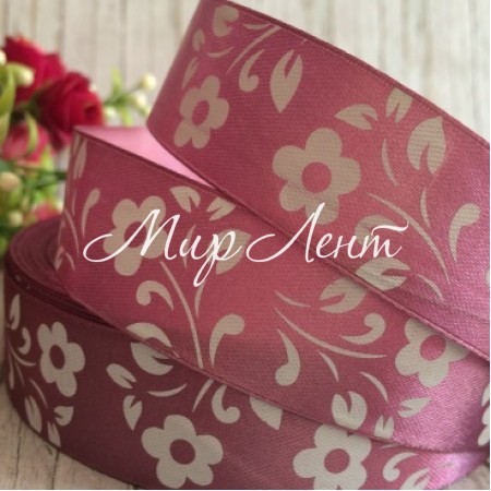 Атлас цветок-листик, 2,5 см, баклажановый, рулон 45 м