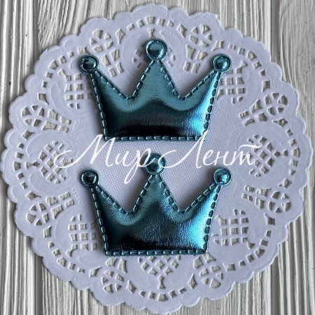 Аппликация/патч, корона (экокожа) велика, 5,5х3,8 см, бирюзовая, упаковка 20 шт.