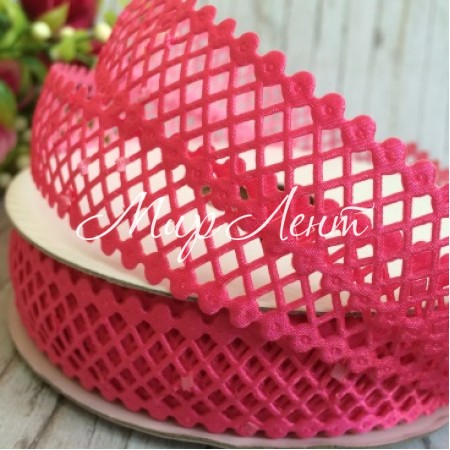 Кружевная лента сеточка, 2 см, светло-малиновый, рулон 20 м