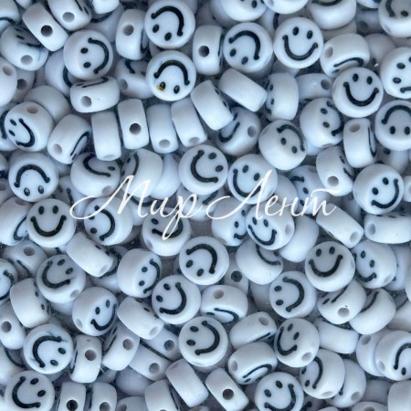 Бусина буква, 4х7 мм, круг (бело-черный смайлик), упаковка 500 г