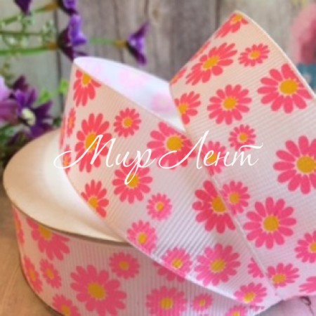 Репс 2,5 см, ромашка, білий, рулон 23 м