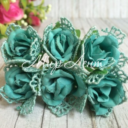 Роза тканевая (с кружевом), 2 см, тиффани, упаковка 10 пучков