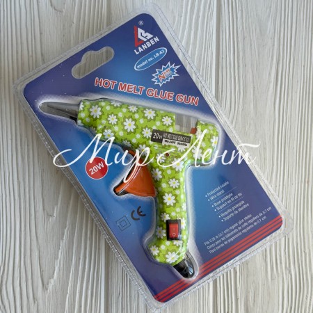 Клейовий термопістолет з вимикачем з малюнком (Lanben), 20 W, під стрижні 7 мм, оливковий з ромашками, шт.