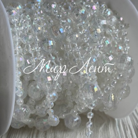 Хрустальная лента-бусинка (С30653-АВ), 12+8+4 мм, прозрачная круглая, рулон 10 м