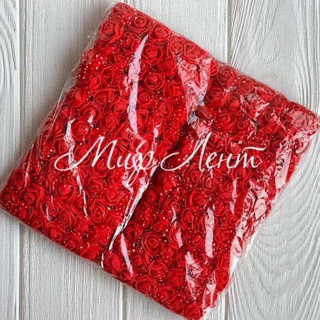 Роза с фоамирана (фатин), 2 см, красная, упаковка 12 пучков (144 шт.)