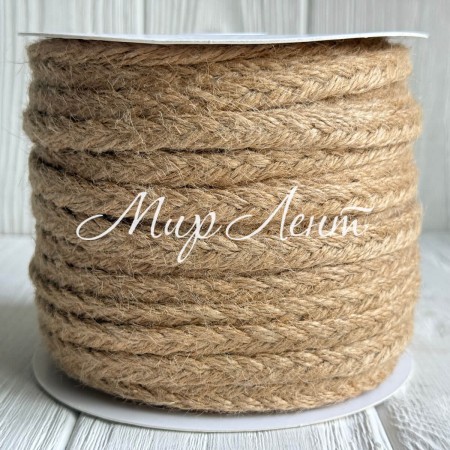 Тесьма-мешковина (косичка), 1 см, натуральная, рулон 50 м