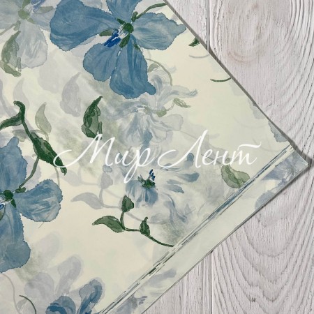 Бумага тишью с цветочным принтом (J00395), 50х68 см, голубой, упаковка 20 шт.