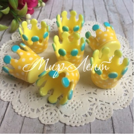 Корона (пластик), 20 х 23 мм, желтый с светло-бирюзовым в горох, упаковка 25 шт.