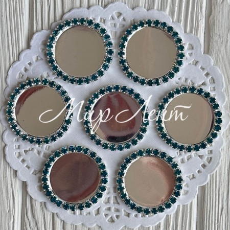 Металева кришечка зі стразами, 3,2 см, бірюзова, упаковка 100 шт.