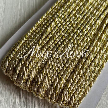 Шнур декоративный, 3 мм, молочный с золотом, рулон 50 м