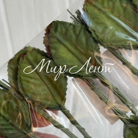 Листик маленький (С30390), 2х3 см, зеленый с коричневым, упаковка 12 шт.