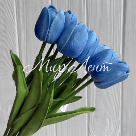 Букет тюльпанов, 34 см, голубо-синий, букет з 9 шт.