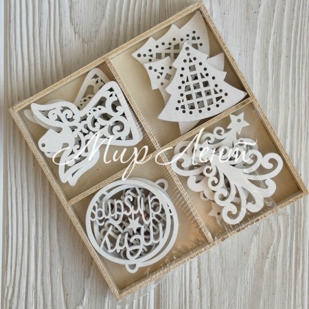 Набор деревянных елок и ангелов (L01130), 5 см, белые, упаковка 12 шт.