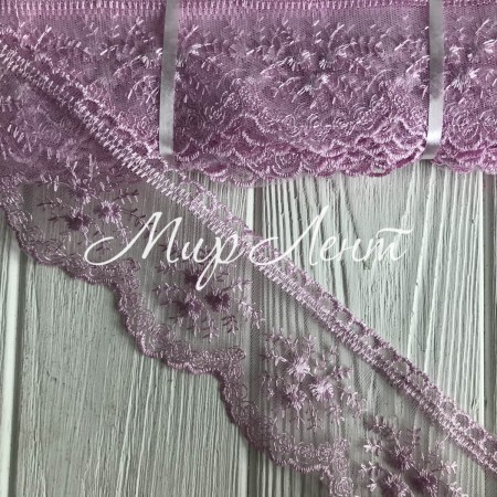 Кружево органзовое Розали, 6,5 см, розовый, рулон 9 м