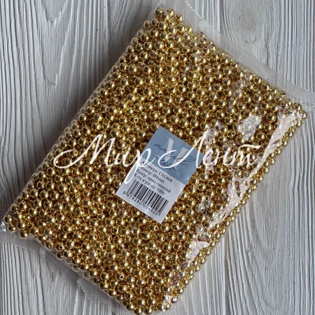 Бусины гальваника, 8 мм, золото, упаковка 500 грамм