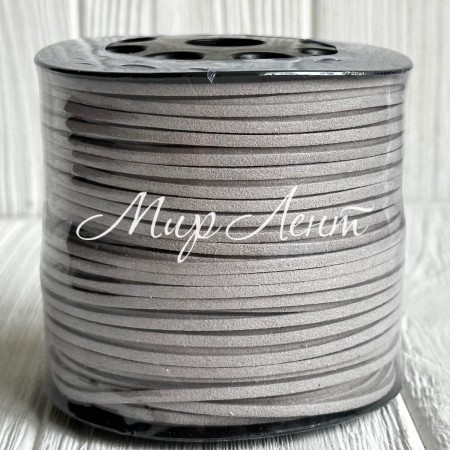 Шкіряний шнур, 0,26х1,4 см, світло-сірий, рулон 90 м