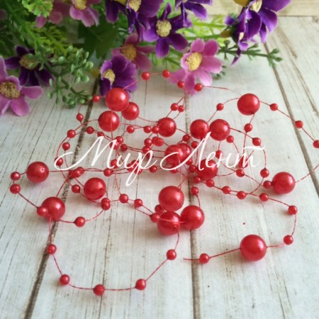 Бусины на леске, 3-8 мм, красные, упаковка 40 нитей