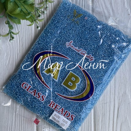 Бисер прозрачный, размер 12/0, небесно-голубой (103), упаковка 400 г