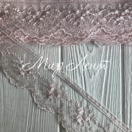 Кружево органзовое Розали, 6,5 см, персиковый, рулон 9 м