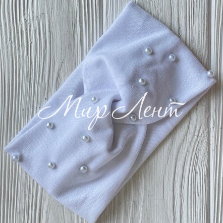 Повязка трикотаж детская с жемчугом, 9х15 см, белая, шт.