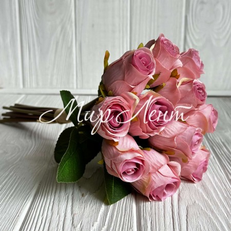 Букет роз, 28 см, розово-пудровый, букет из 11 шт.