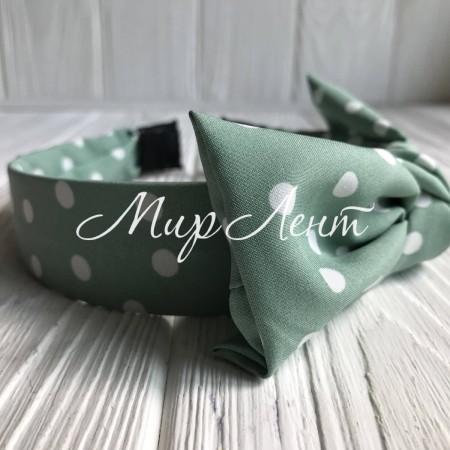 Обруч тканевый в горох с бантом, 3,2 см, мятный, шт.