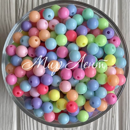 Бусина акриловая (матовый глянц), 12 мм, пастельный микс, упаковка 250 г