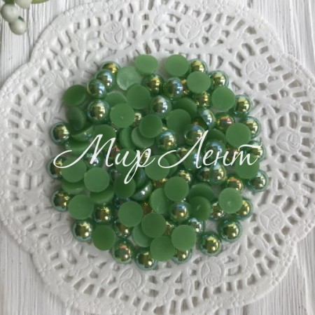 Полубусина 8 мм, средне-зеленый перламутр, упаковка 250 г