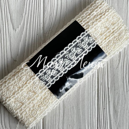 Кружево органзовое (D30107), 3 см, молочное, рулон 13 м