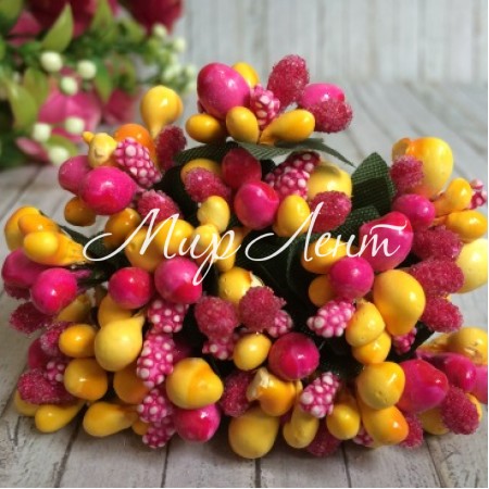 Веточка Wow, желто-малиновая, упаковка 12 пучков