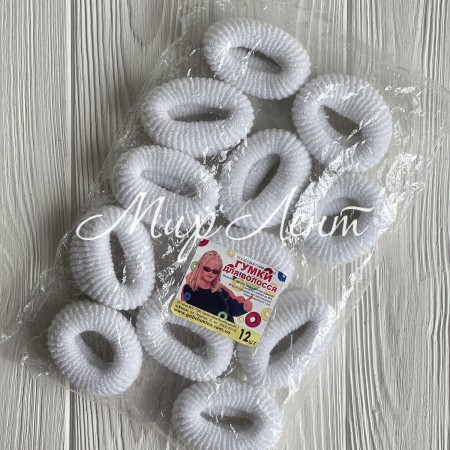 Резинка махровая, 6 см, белая, упаковка 12 шт.