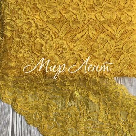 Кружево стрейчевое "Лиана", 15 см, темно-желтый, рулон 9 м
