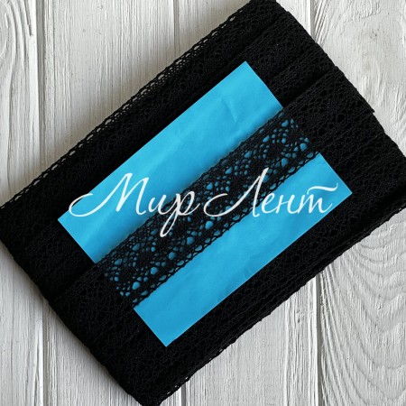 Кружево вязаное (D30089 / A029), 3,8 см, черное, рулон 13 м