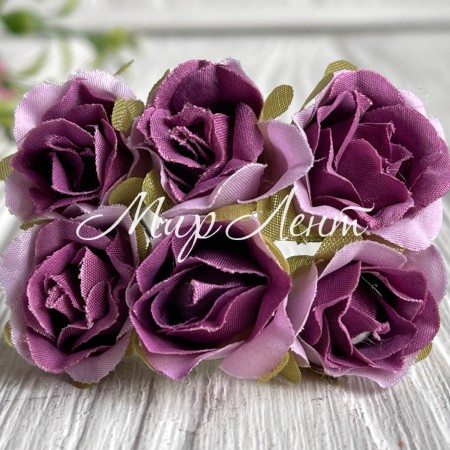 Роза тканинна, 2 см, фіолетова, упаковка 10 пучків