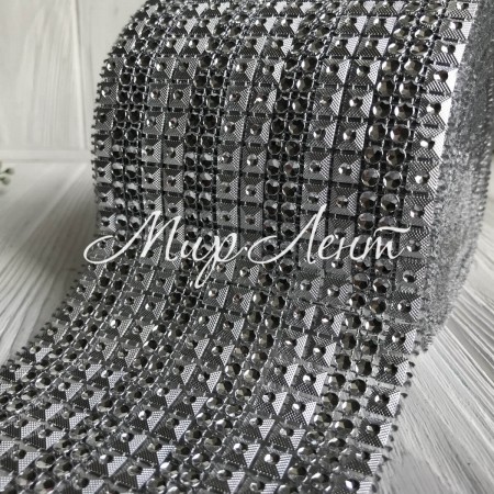 Шина декоративная, 11 см, серебро (квадраты-кружочки), катушка 9 м