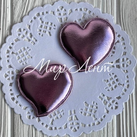 Аппликация/патч, сердечко (экокожа), 4,7 см, пюсовая, упаковка 20 шт.