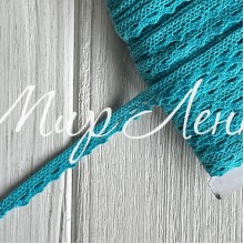 Кружево вязаное (D03401), светло-бирюзовое, 11 мм, рулон 45 м