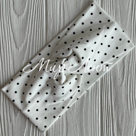 Повязка трикотаж чалма в горох, 21х9 см, белая в черный горох, шт.