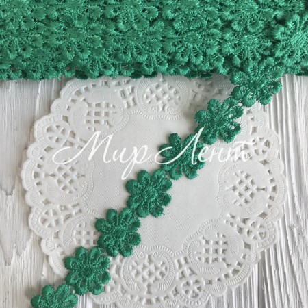 Кружево отрывное цветочек, 2,5 см, зеленый, рулон 15 ярдов
